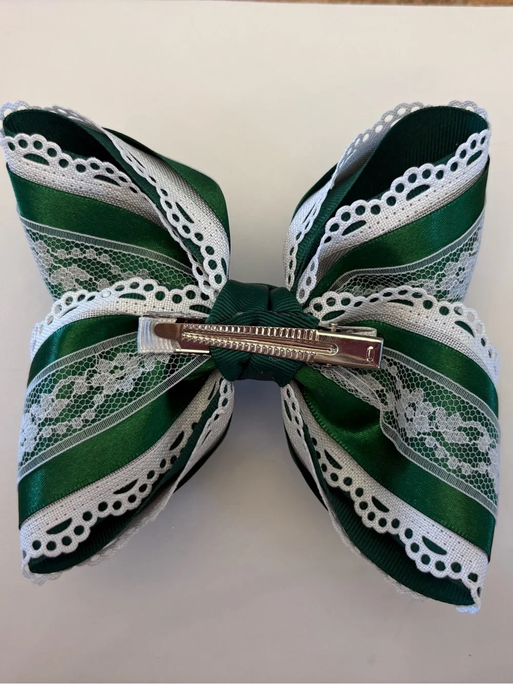 Green and Lace hair bow Lynlee Blair's bows!